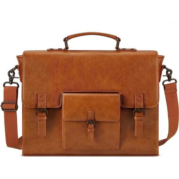 Leather Messenger Bag Men 15.6 Inch Waterproof Vintage Leather Laptop Briefcase